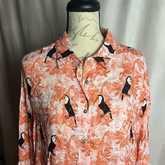 New Jane & Delancey Tropical Print Resort Wear Shirt Dress Coverup XL 🦜 - Picture 5 of 5